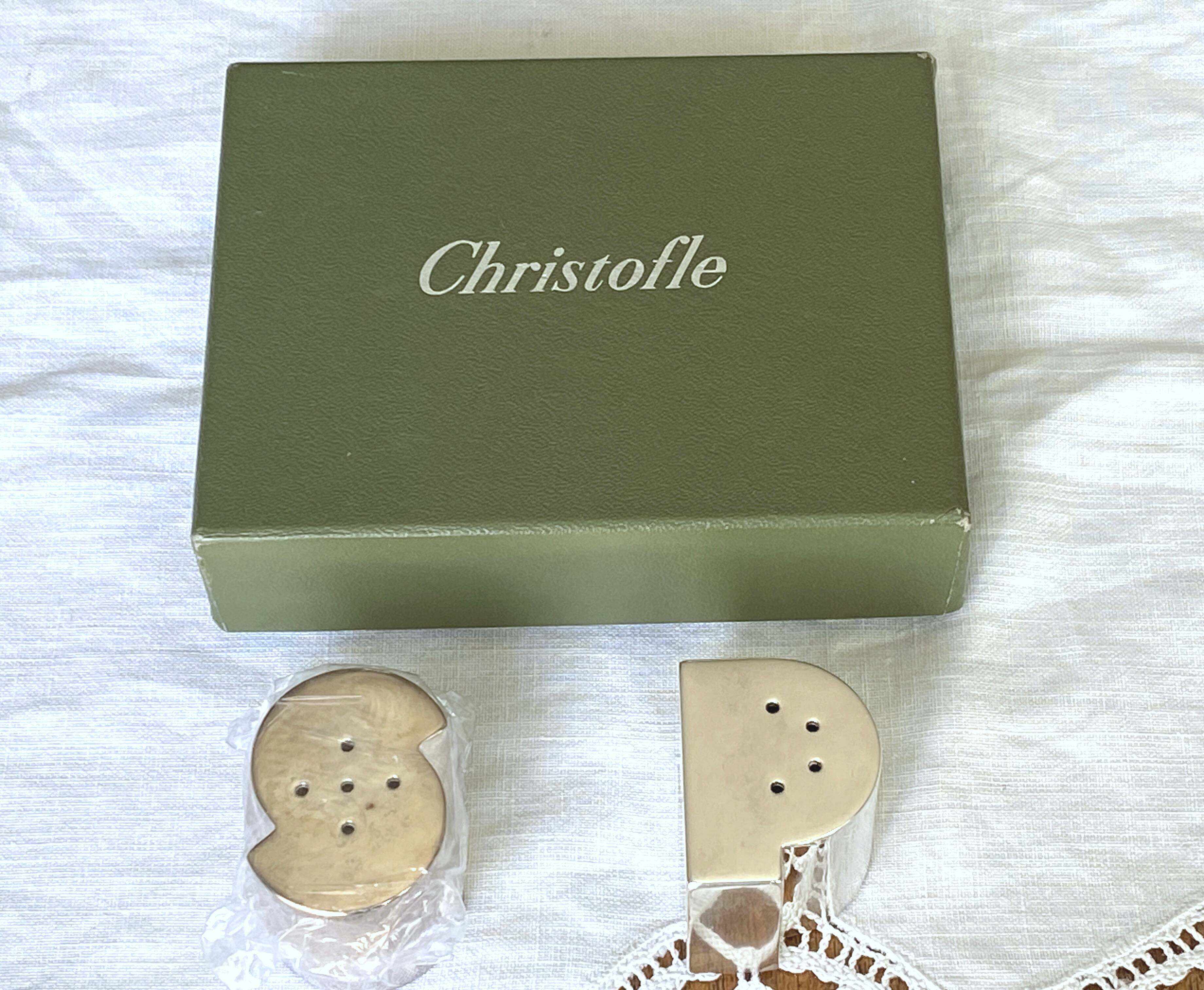 Silver-plated salt and pepper shakers by Christofle, Ludique model.