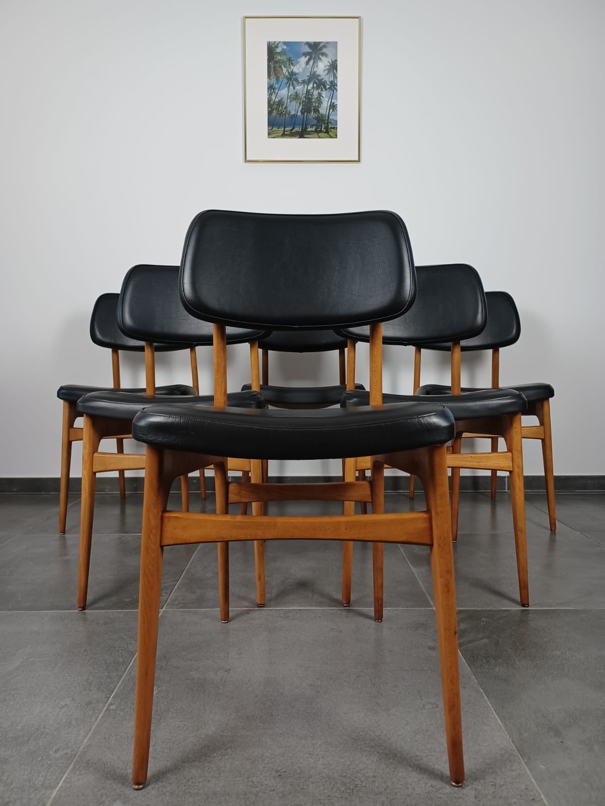 Series of 6 vintage chairs Stella imitation leather and wood