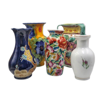 5 vases vintage fleuris