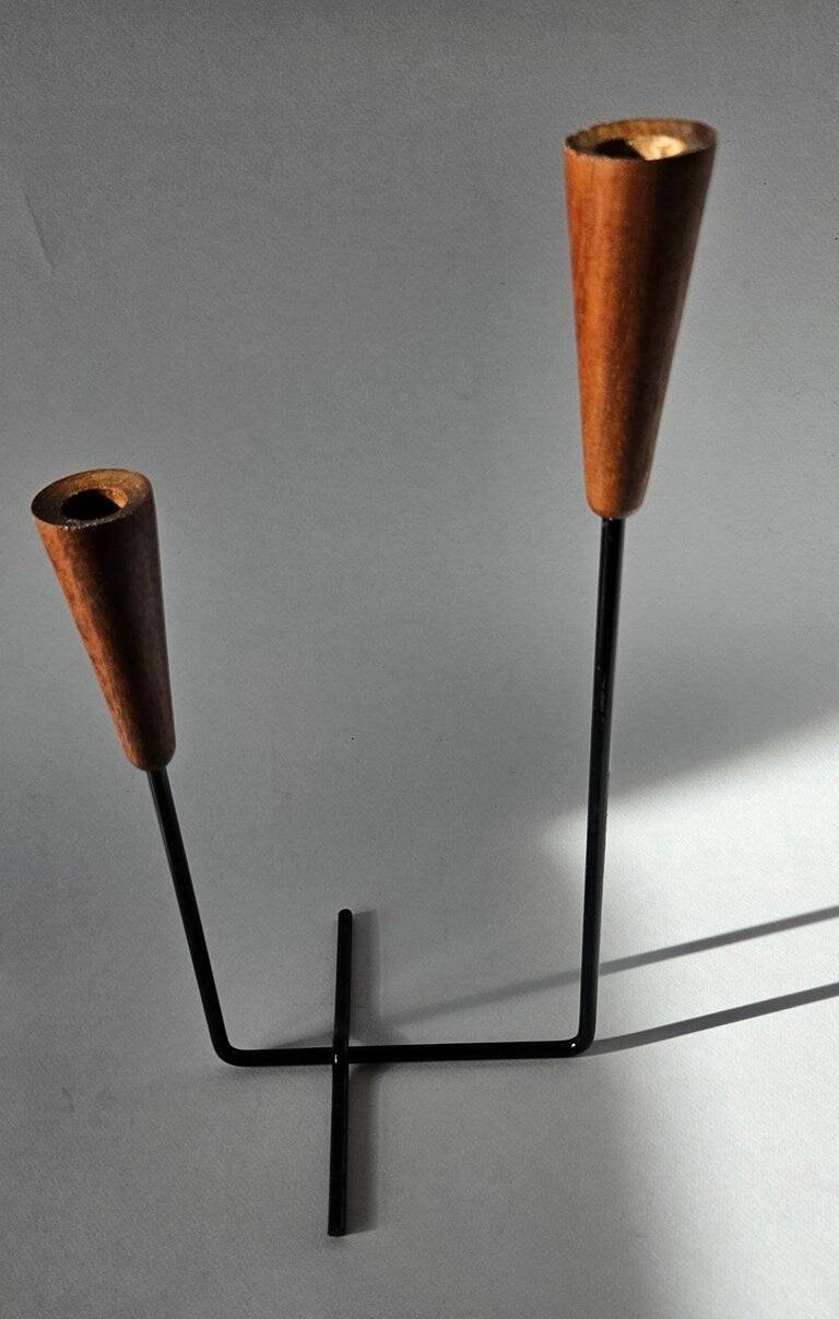 Rare teak and metal candle holder from the mid-century, Denmark, 1960s