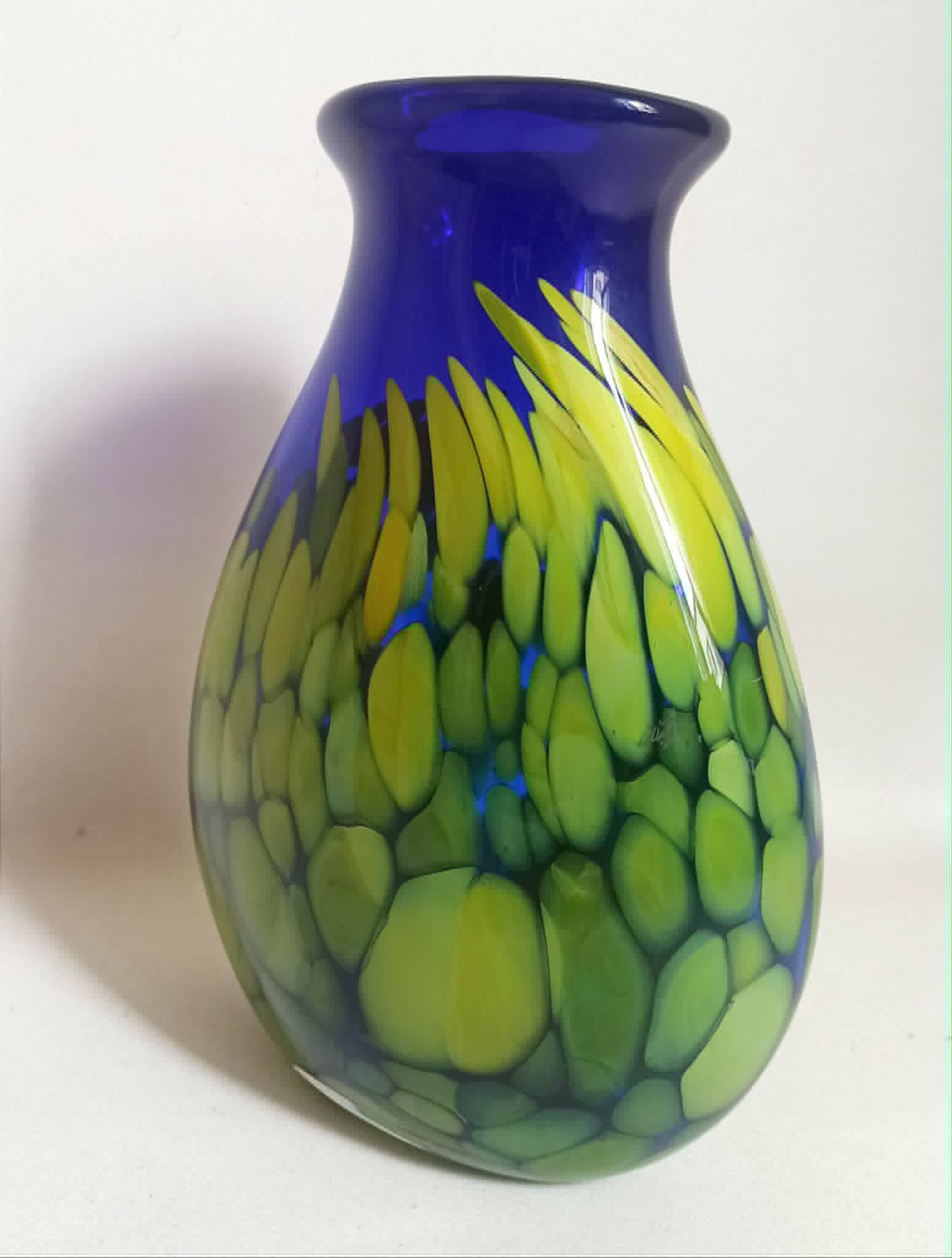 Cobalt blue vase with yellow inclusion Height 33 cm