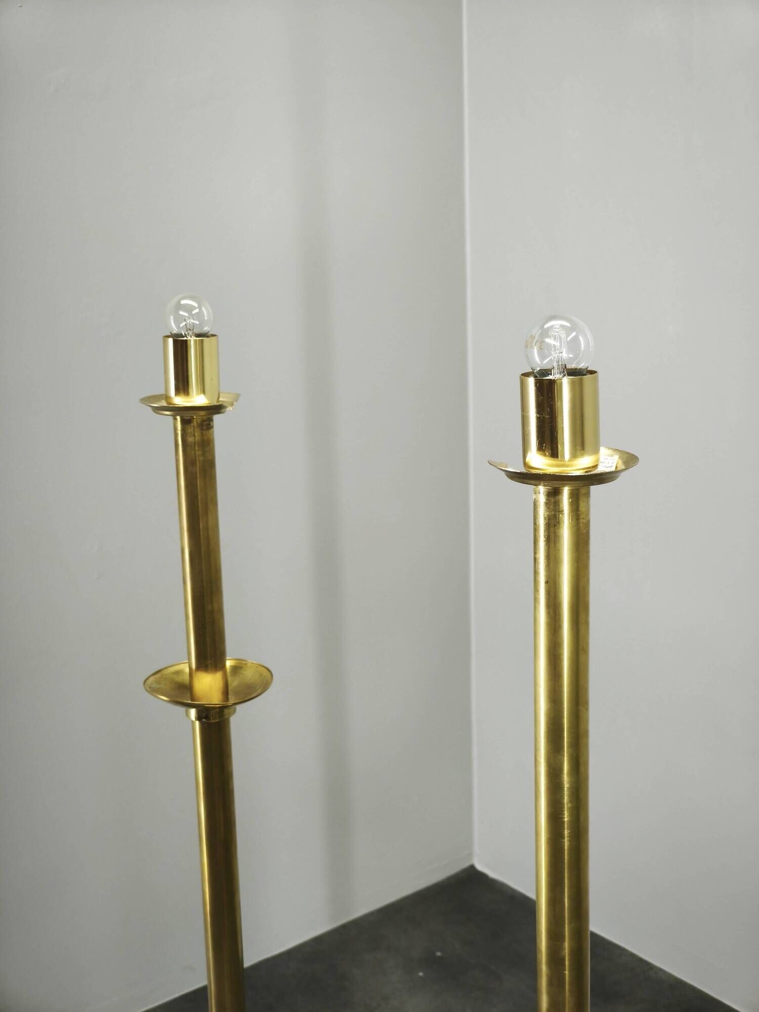 Pair of Brass and Amber Glass Floor Lamps from Kamenický Šenov, 1970s
