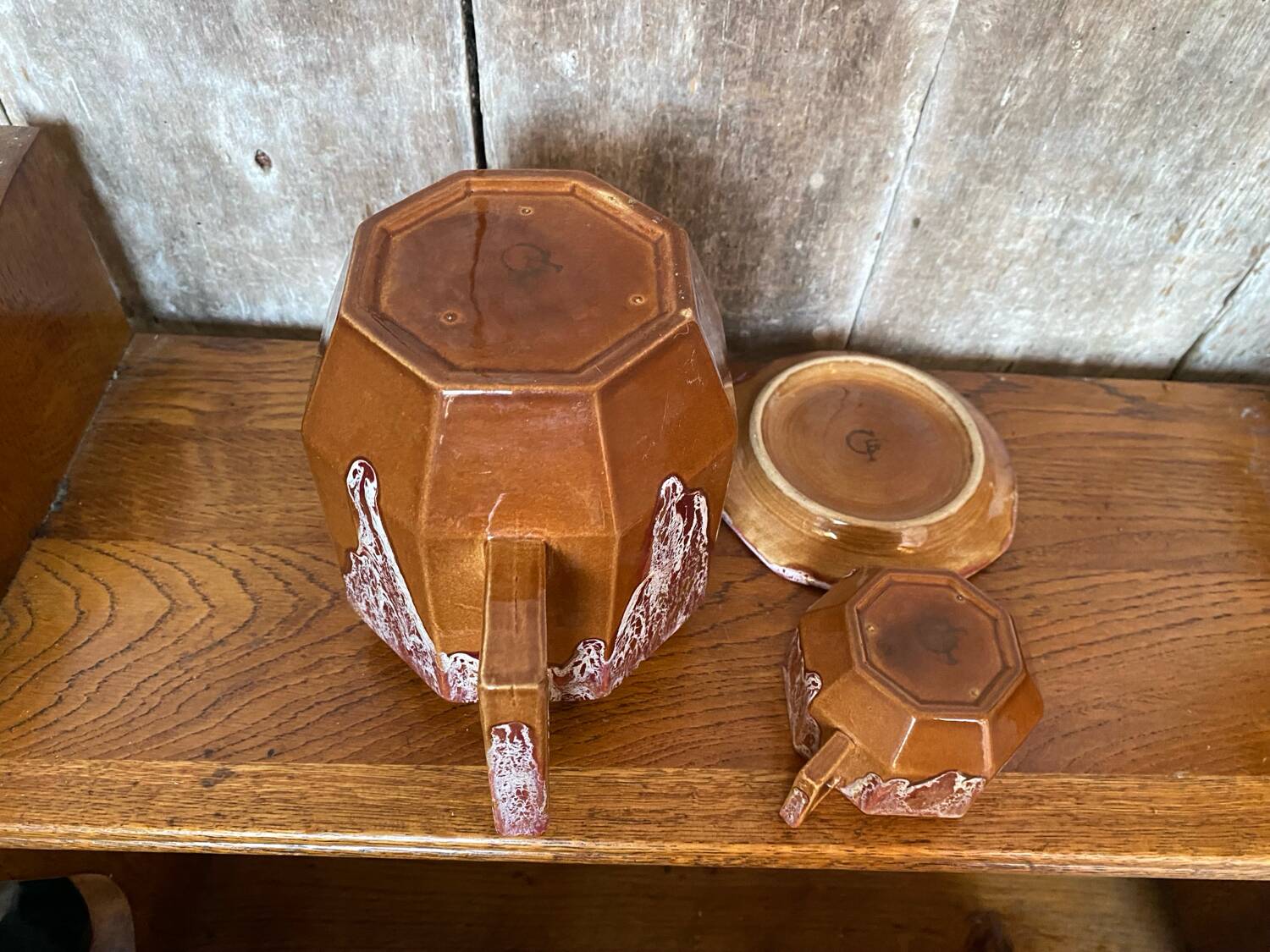 Antique gf art deco teapot flamed ceramic brown vintage