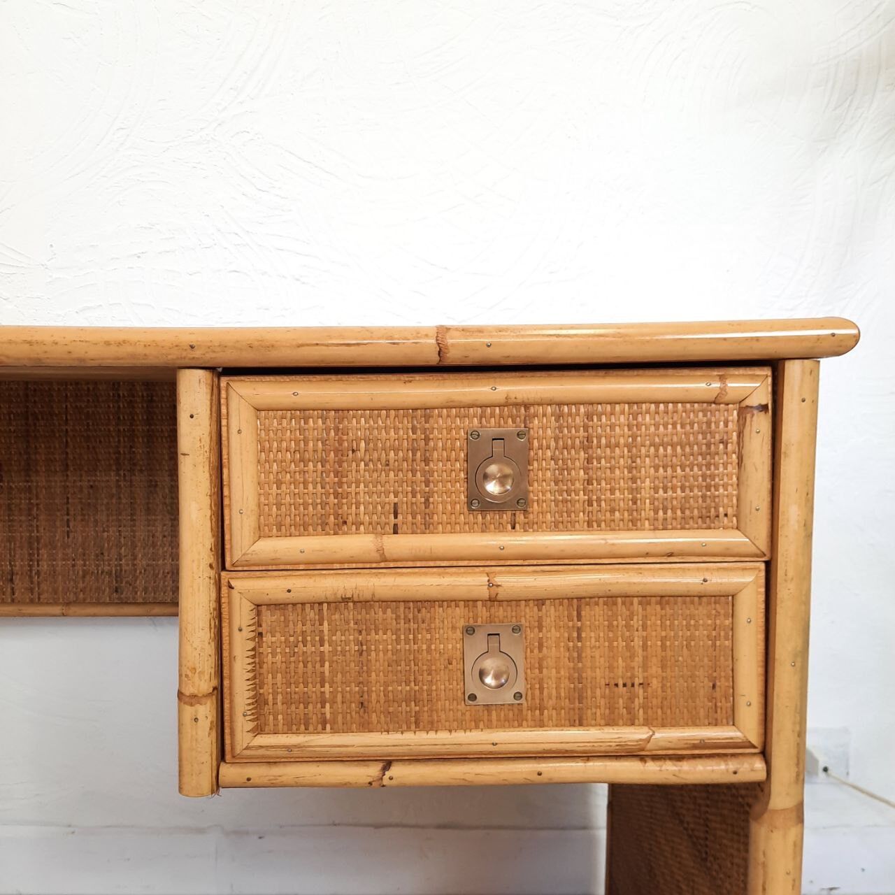 Pair of wicker and bamboo desks, Dal Vera, vintage