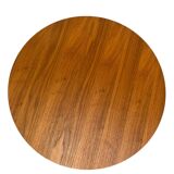 Vintage Scandinavian round coffee table in teak with removable glass top featuring a marble effect, 1960s.