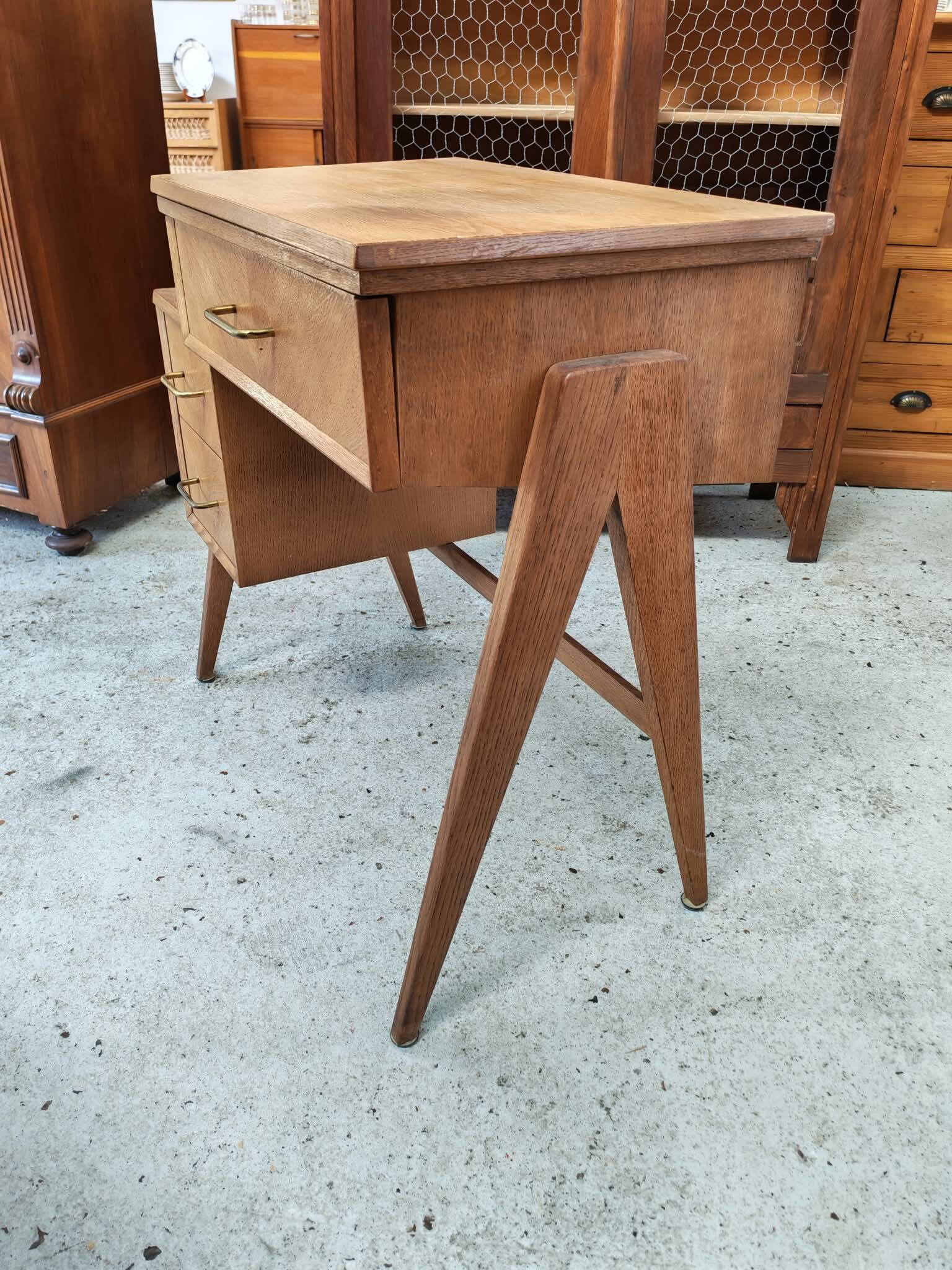 Vintage 1950s side desk with tapered legs.