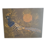 Faisan bleu Cubiste Tapisserie Laine Artiste René Fumeron Tableau France vintage 1970's