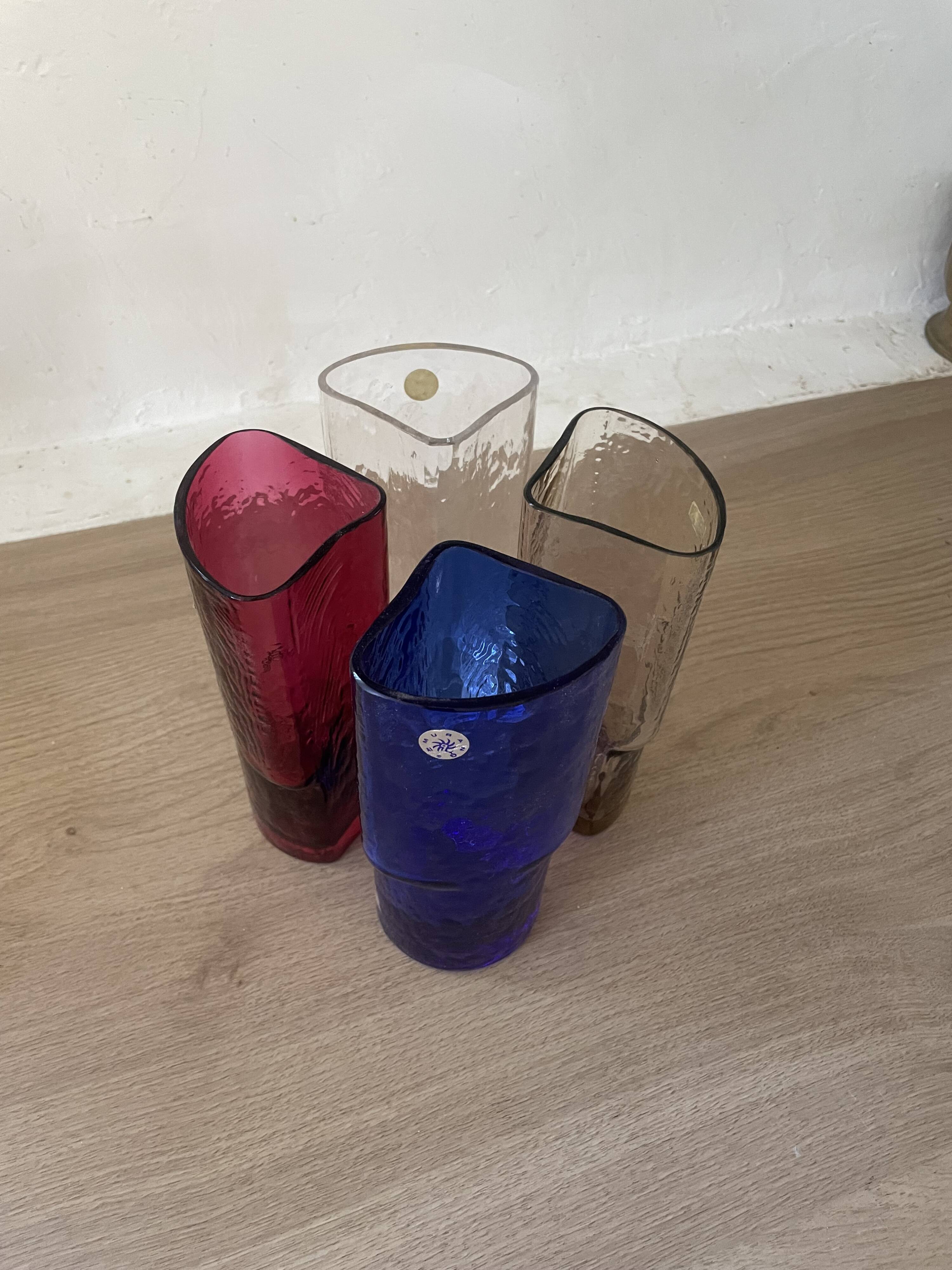 4 vintage coloured long drink glasses in Murano glass by Nason Moretti,