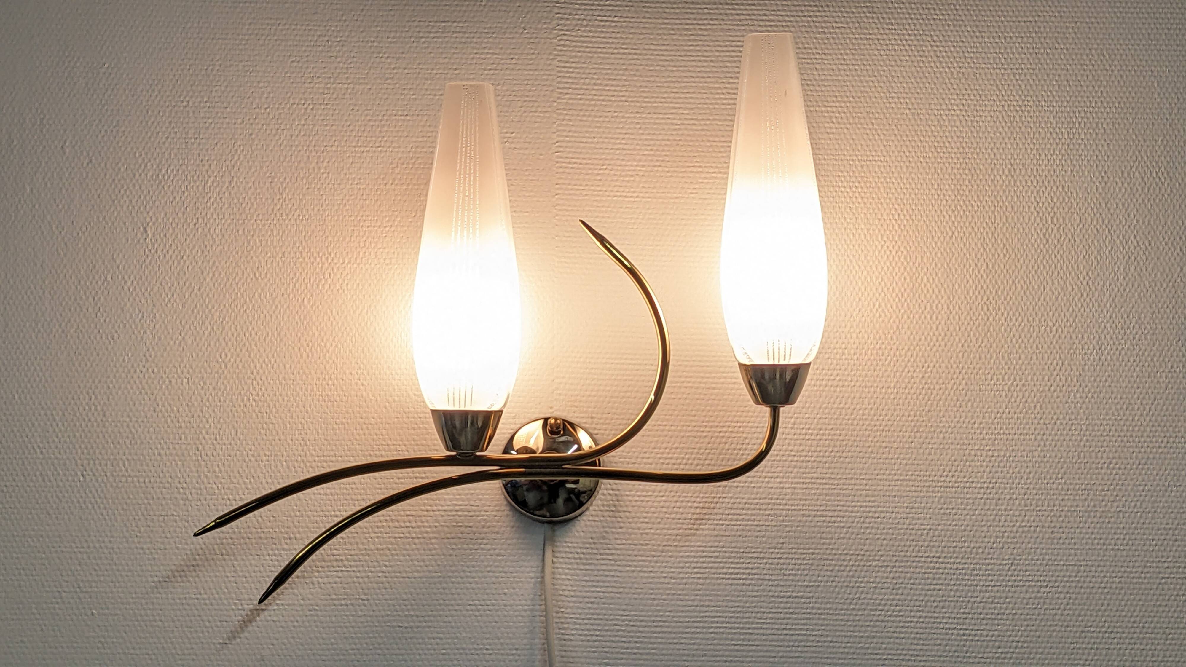 Pair of double brass wall lights from the 50s/60s