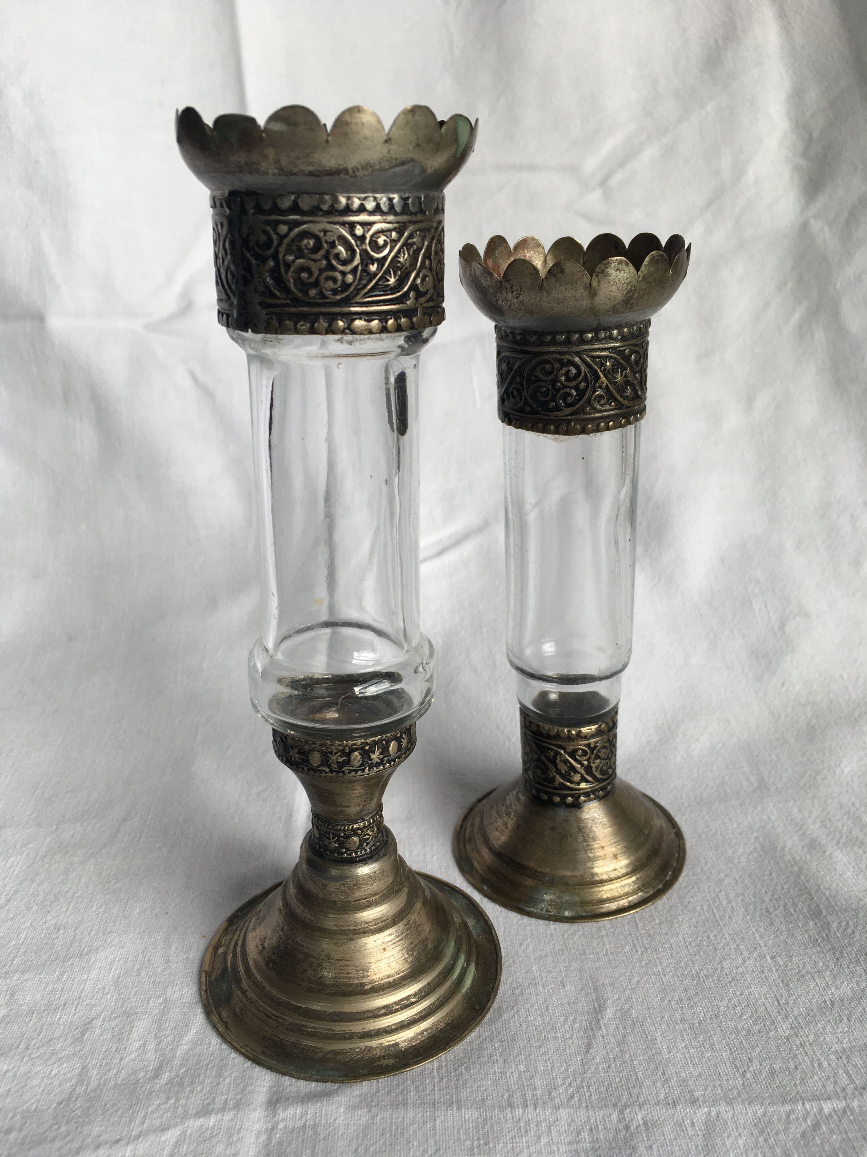 Brass and glass candle holders