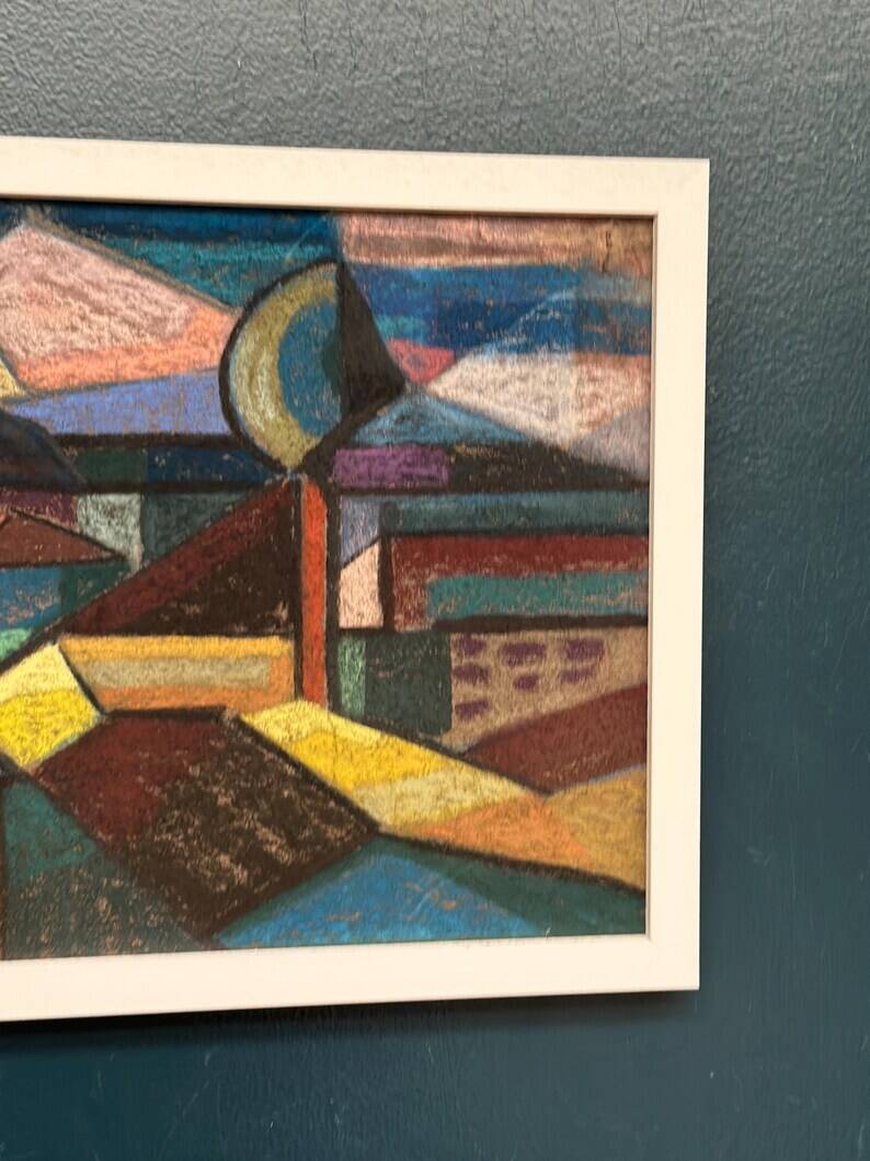 Large oil on panel by Josef Gustafsson, Cubist Landscape, Signed