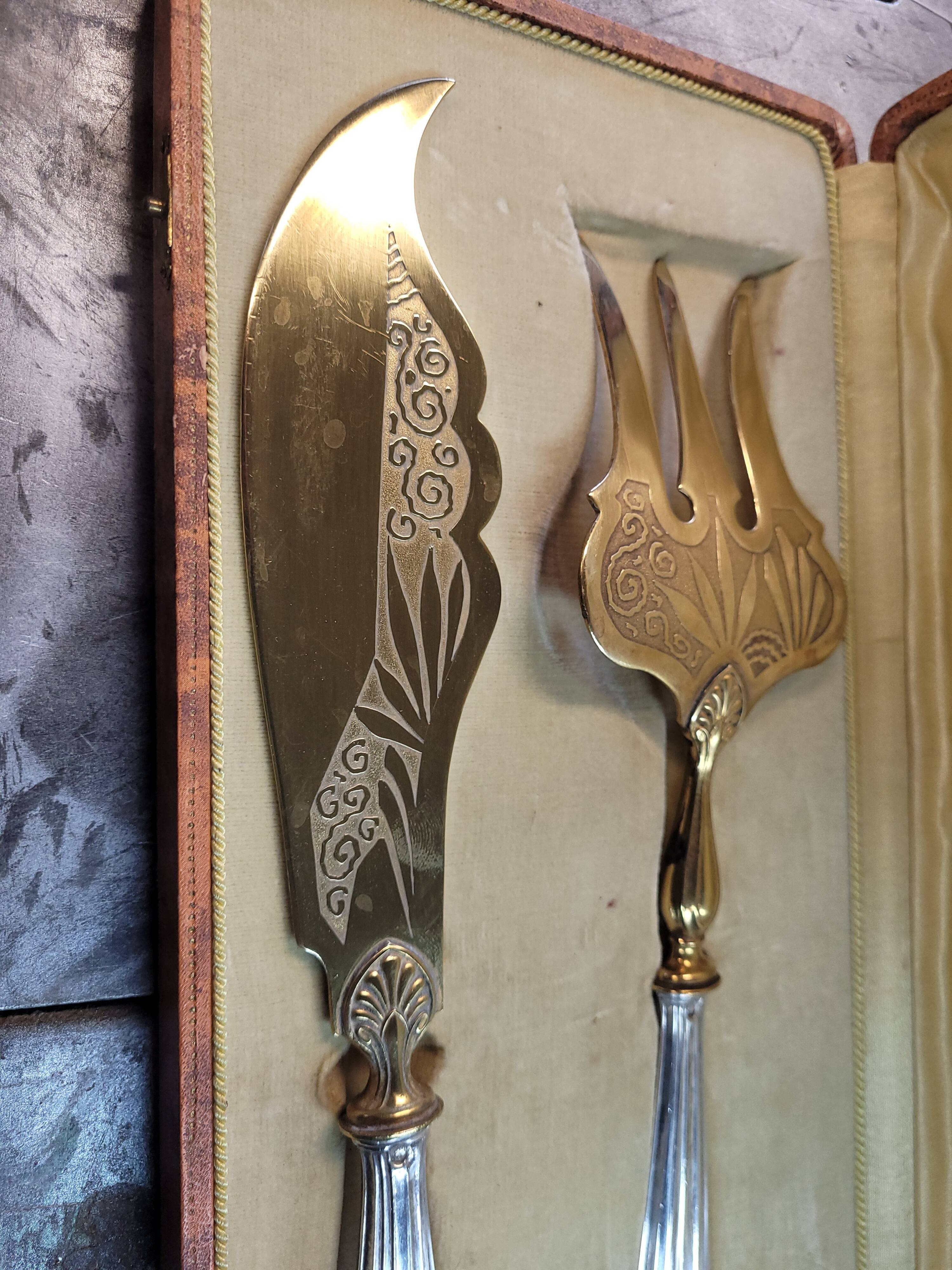 Art deco dessert service in stuffed silver