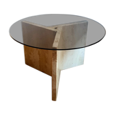 Coffee table marble travertine vintage smoked glass