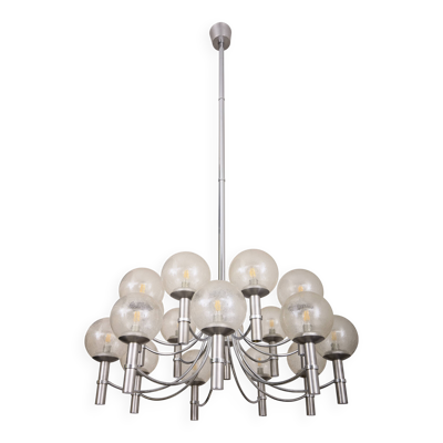 Paire de lustres de Veronese 165 cms acier verre Murano vers 1970
