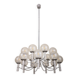 Pair of Veronese chandeliers 165 cms steel glass Murano circa 1970