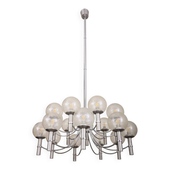 Paire de lustres de Veronese 165 cms acier verre Murano vers 1970