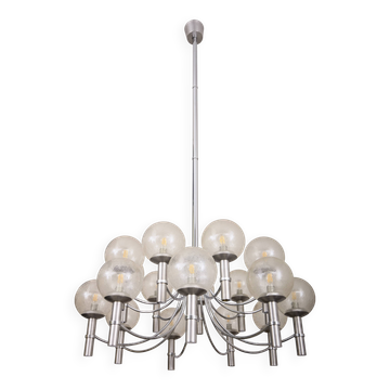 Pair of Veronese chandeliers 165 cms steel glass Murano circa 1970