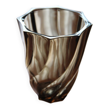 Small brown twisted glass vase