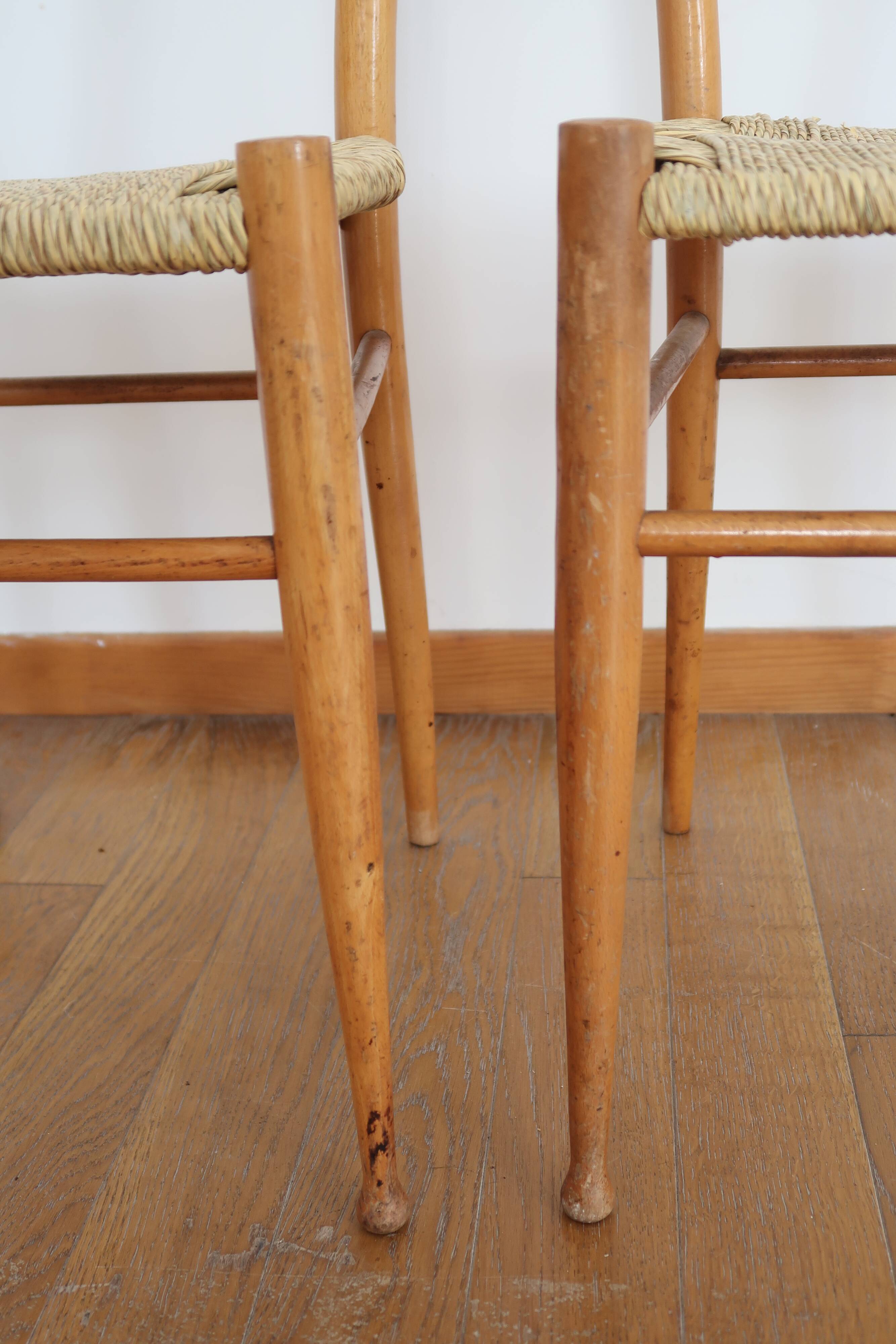 Pair of Scandinavian straw chairs