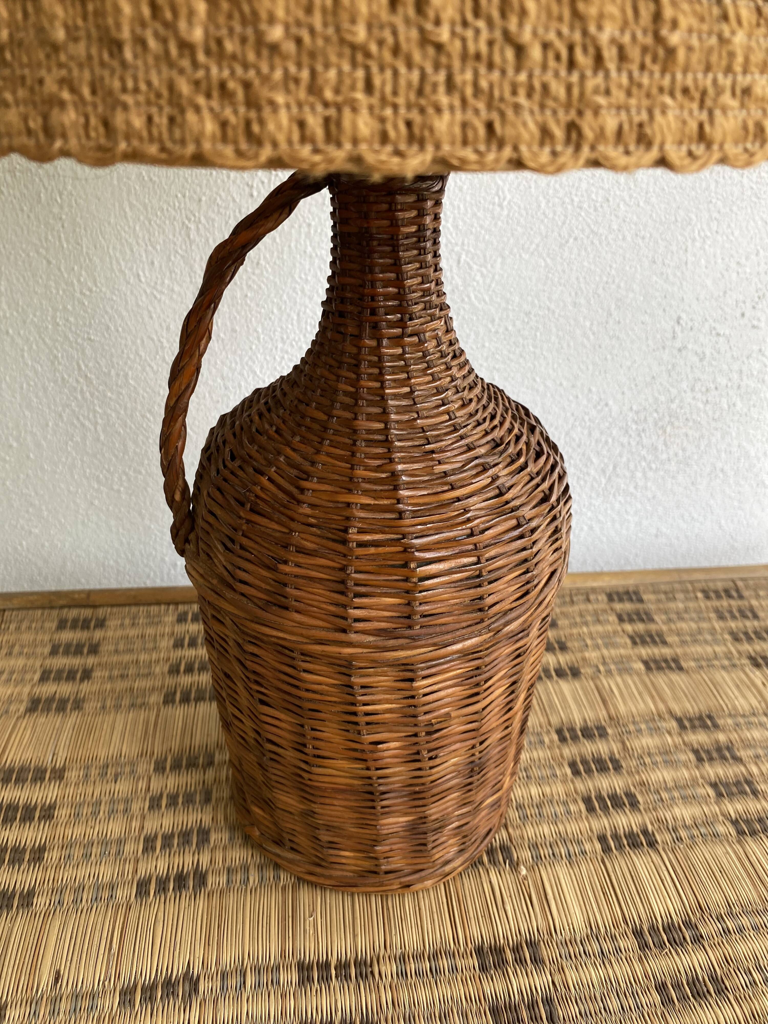 Wicker lamp, jute lampshade, fabric cable 2 m