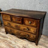 Louis XV period curved chest of drawers in walnut and elm burl circa 1750
