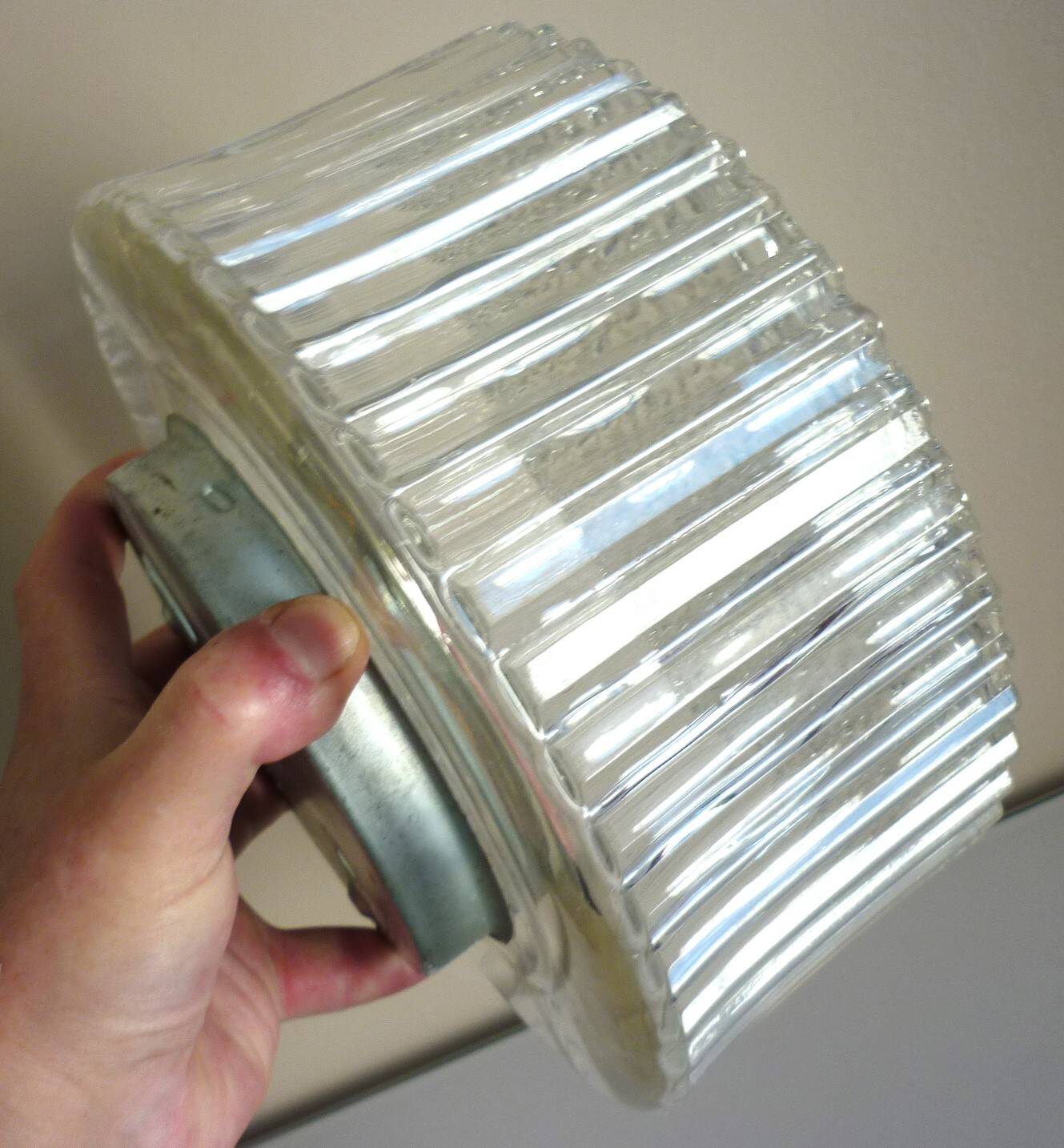 Large round ceiling light, molded glass wall light, thick, Helena Tynell, 1960s