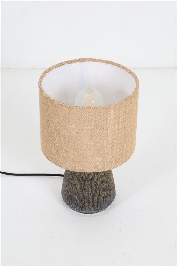 Rare handmade Søholm ceramic table lamp with jute lampshade / Mid-century Danish modern design / 1960s/1970s