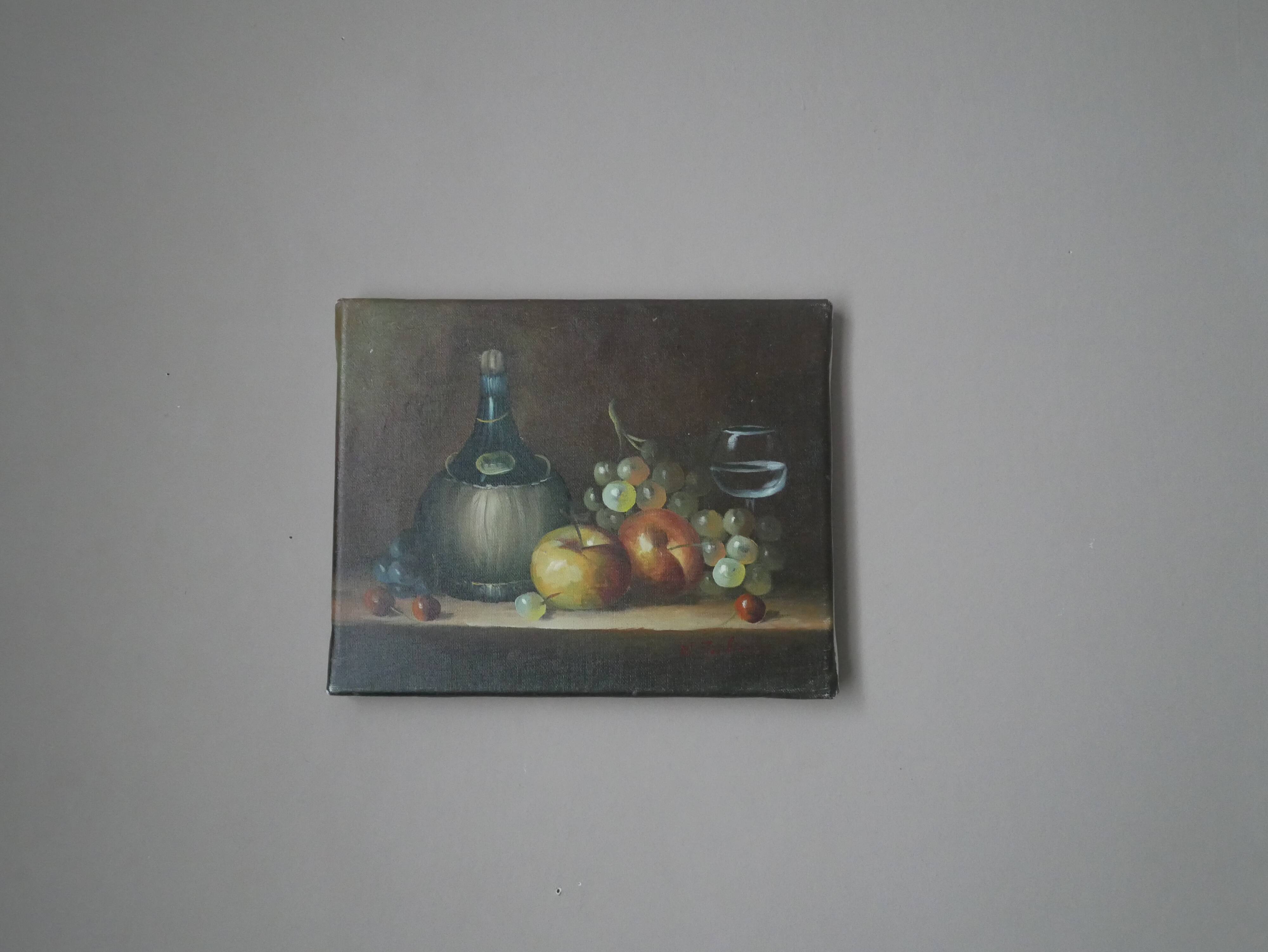 Old oil painting on canvas still life W. Jenkins countryside decoration