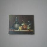 Tableau peinture ancienne huile sur toile nature morte W. Jenkins décoration campagne