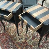 Bedsides 1 drawer, with set of black stripes and raw wood