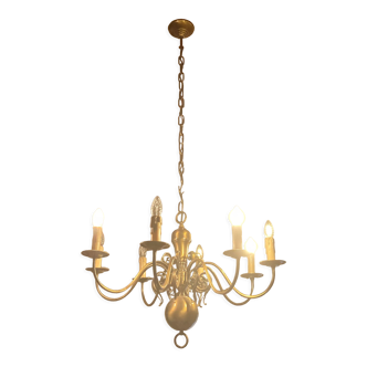 Dutch chandelier eight branch three solid bronze sconces