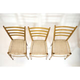 Trio of wooden chairs and rope, Italy, 1950s