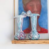 Pair of Clichy glass vases, blue, pink, old
