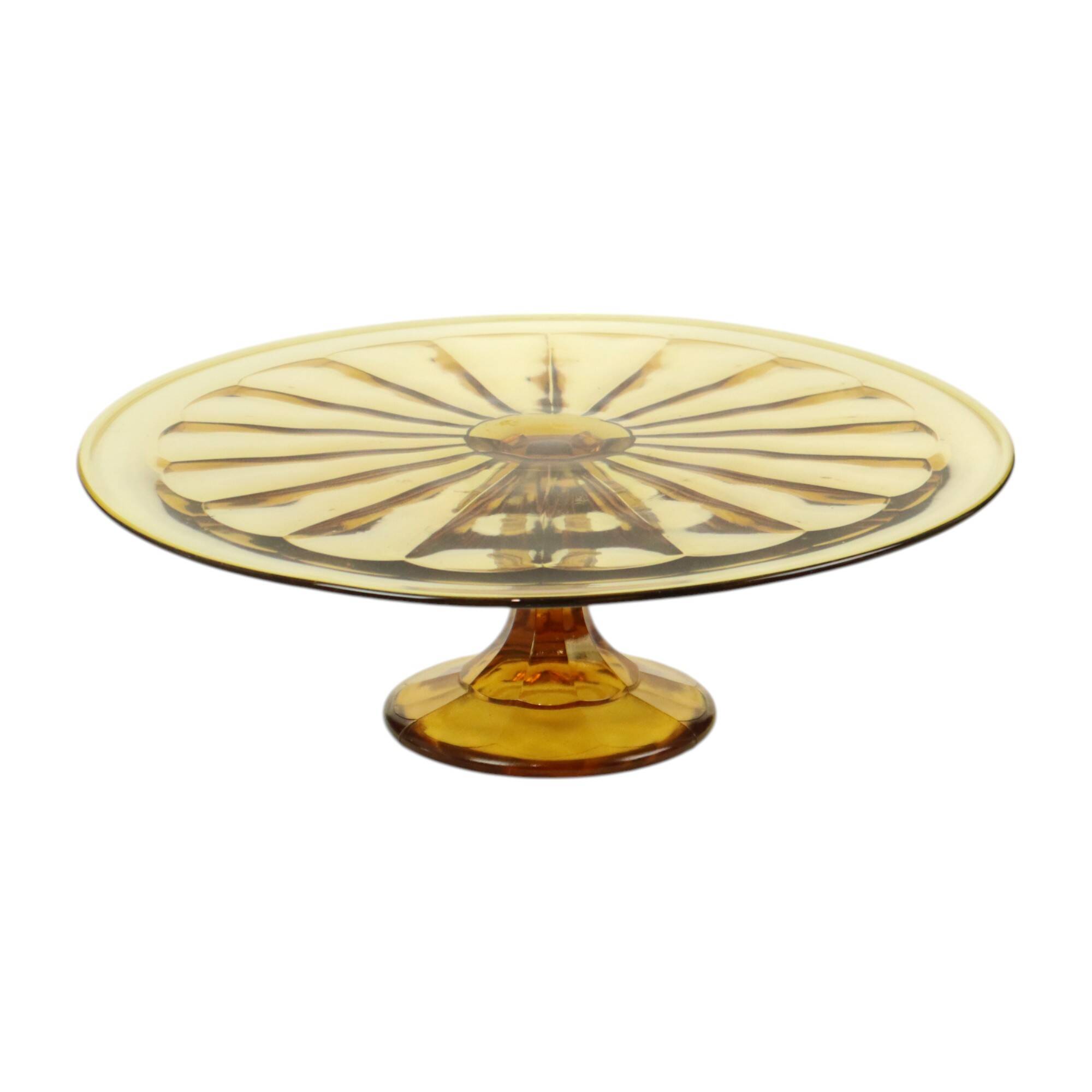 Art Deco Amber Cake Dish Depression Glass Verrerie Scailmont