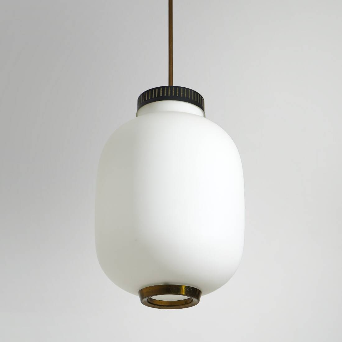 Chandelier in white opaline glass and brass, 1950s