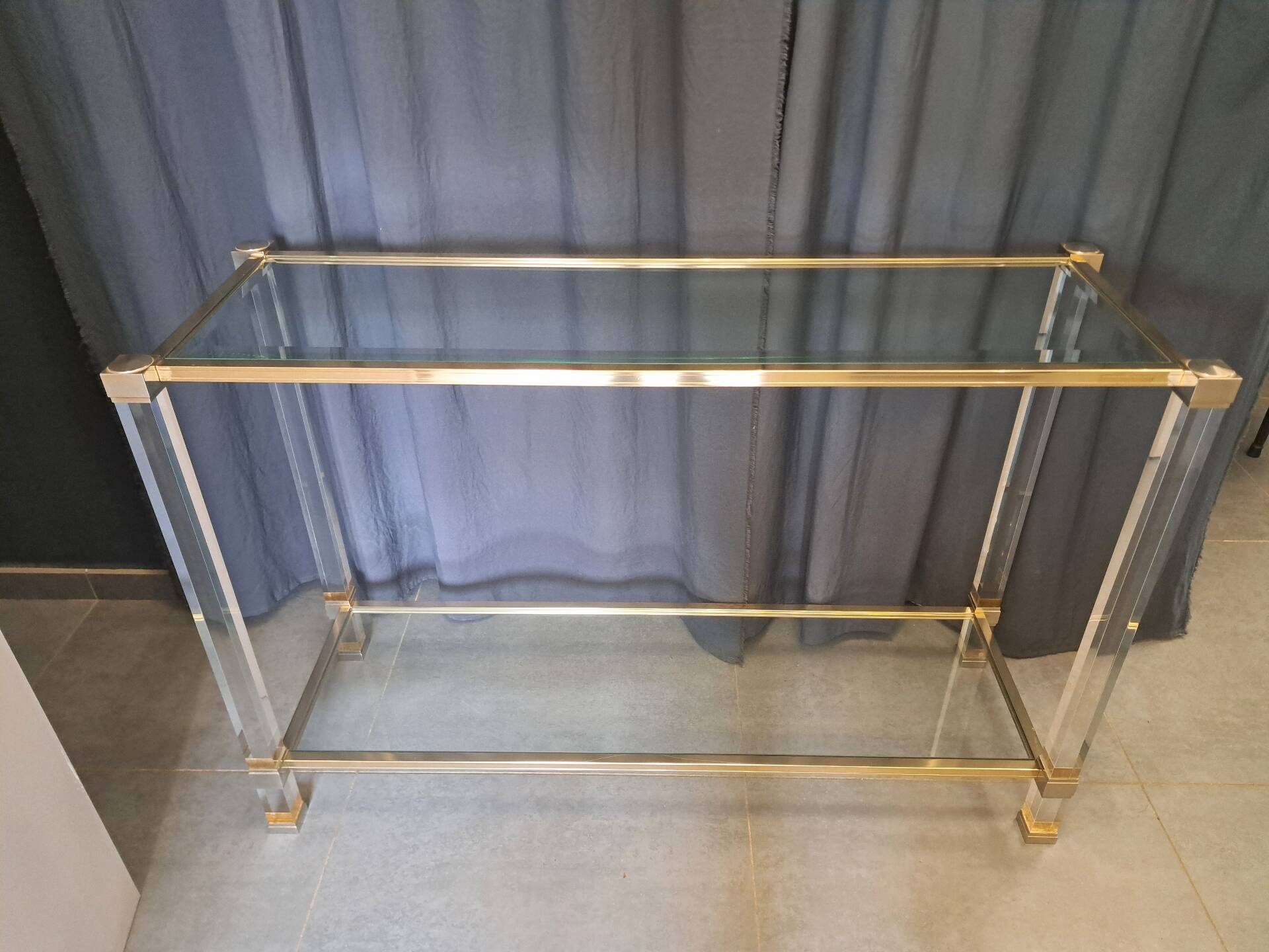 Console Pierre Vandel en lucite et alu doré