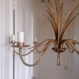 Gilded metal chandelier decorated with reeds and flowers