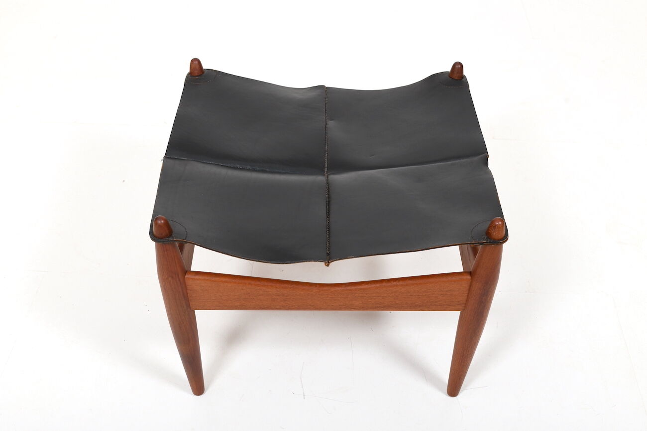 Illum Wikkelsø Teak and Leather Ottoman Denmark 1960s