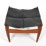Illum Wikkelsø Teak and Leather Ottoman Denmark 1960s