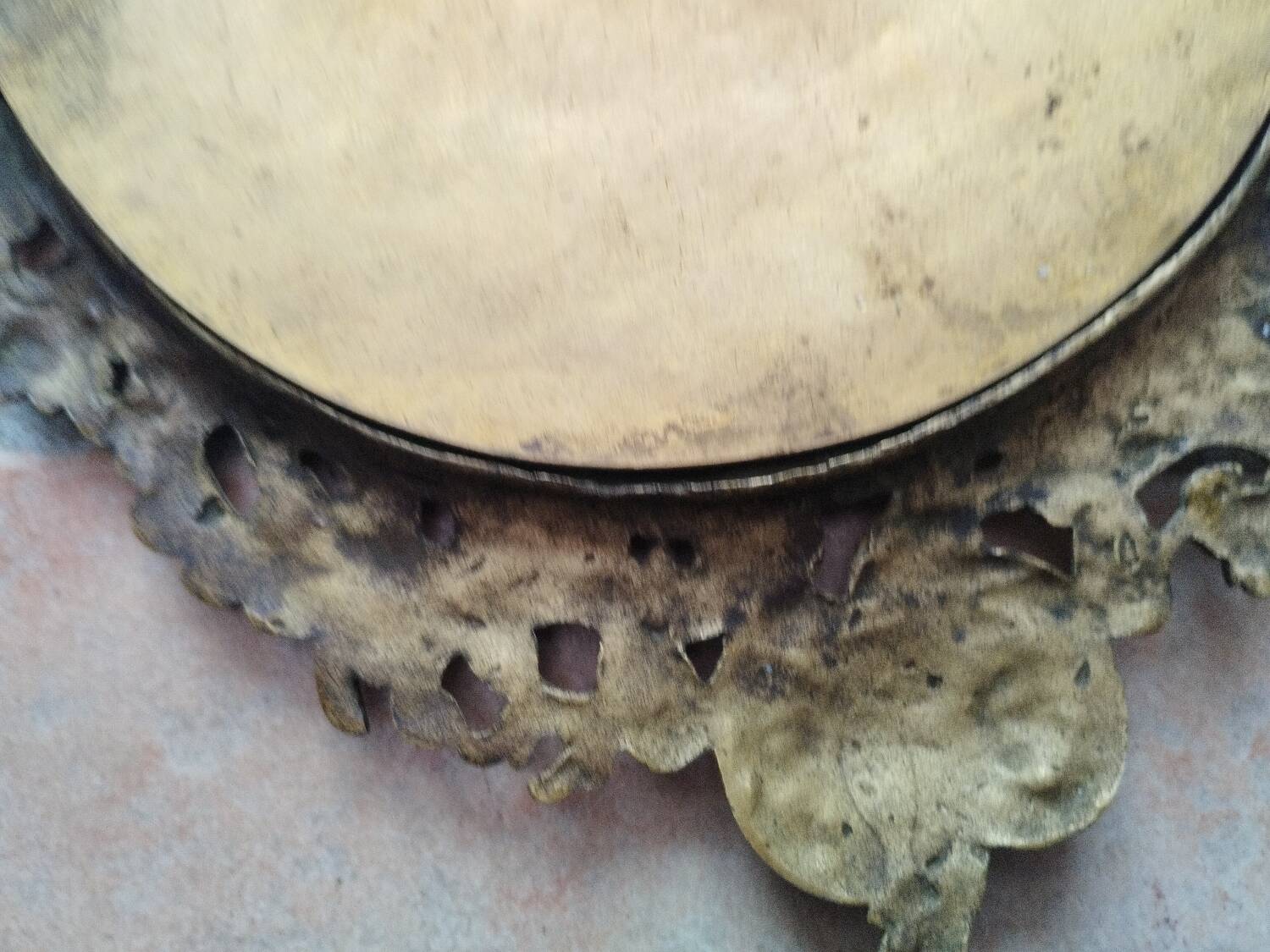 Pair of antique witch mirrors, curved glass, bronze frame