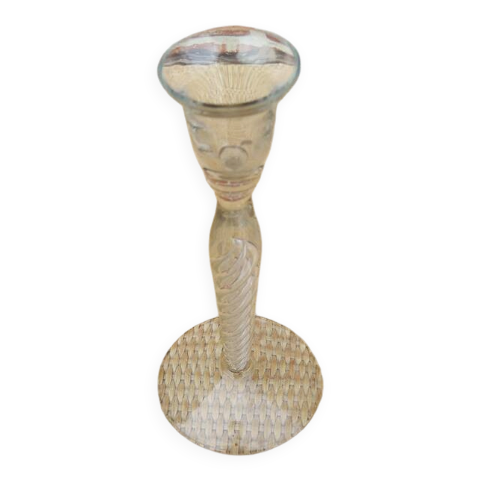 Old twisted transparent glass candlestick