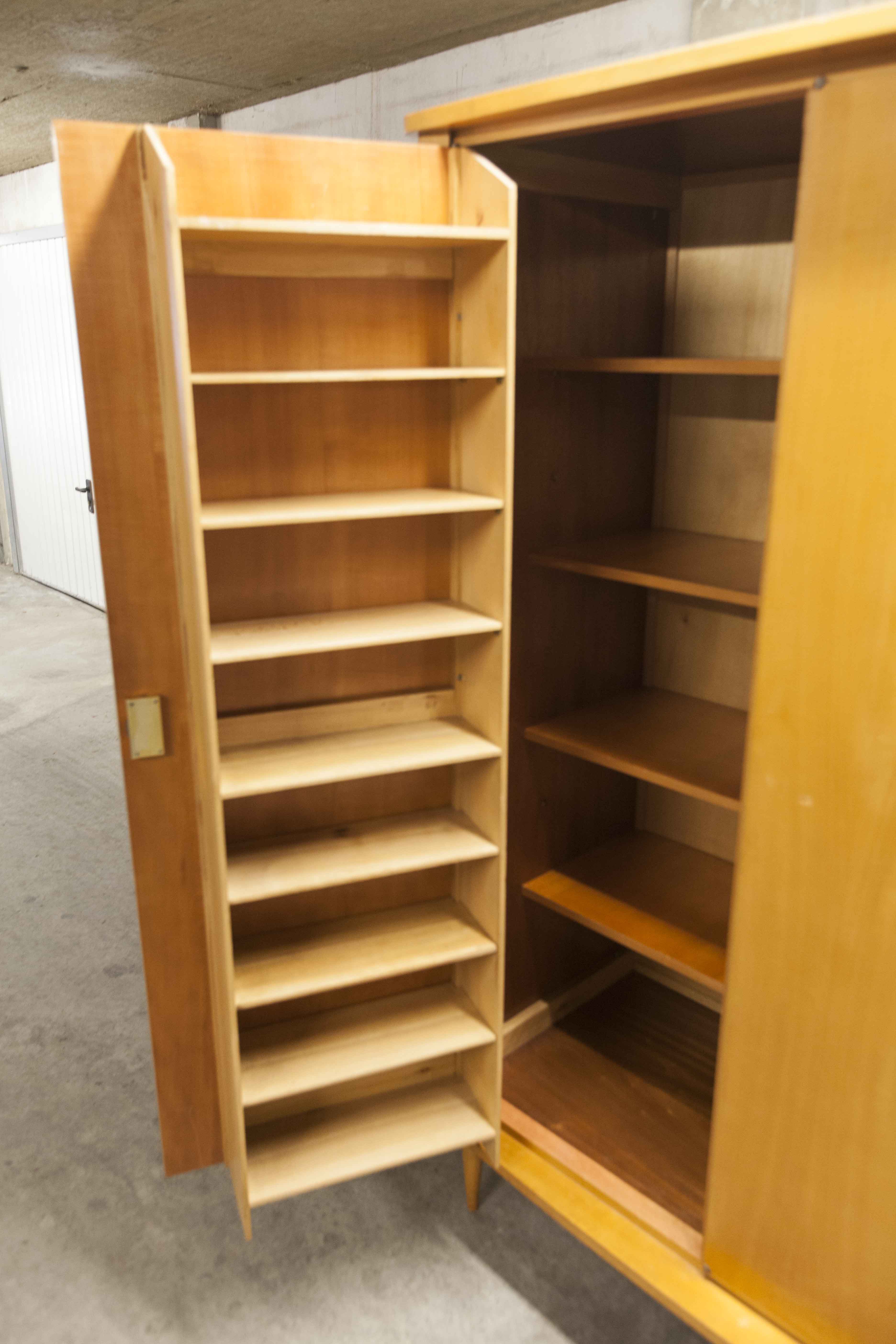 Scandinavian wardrobe 1960 honey color 4 doors L 205 cm