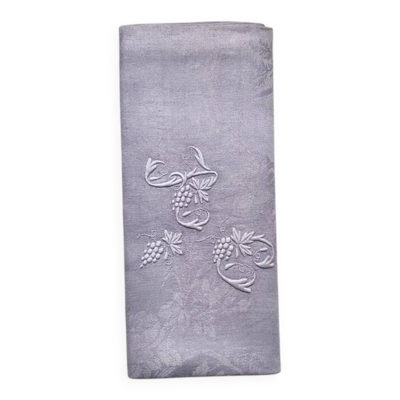 Serviette de table ancienne brodée AC lilas