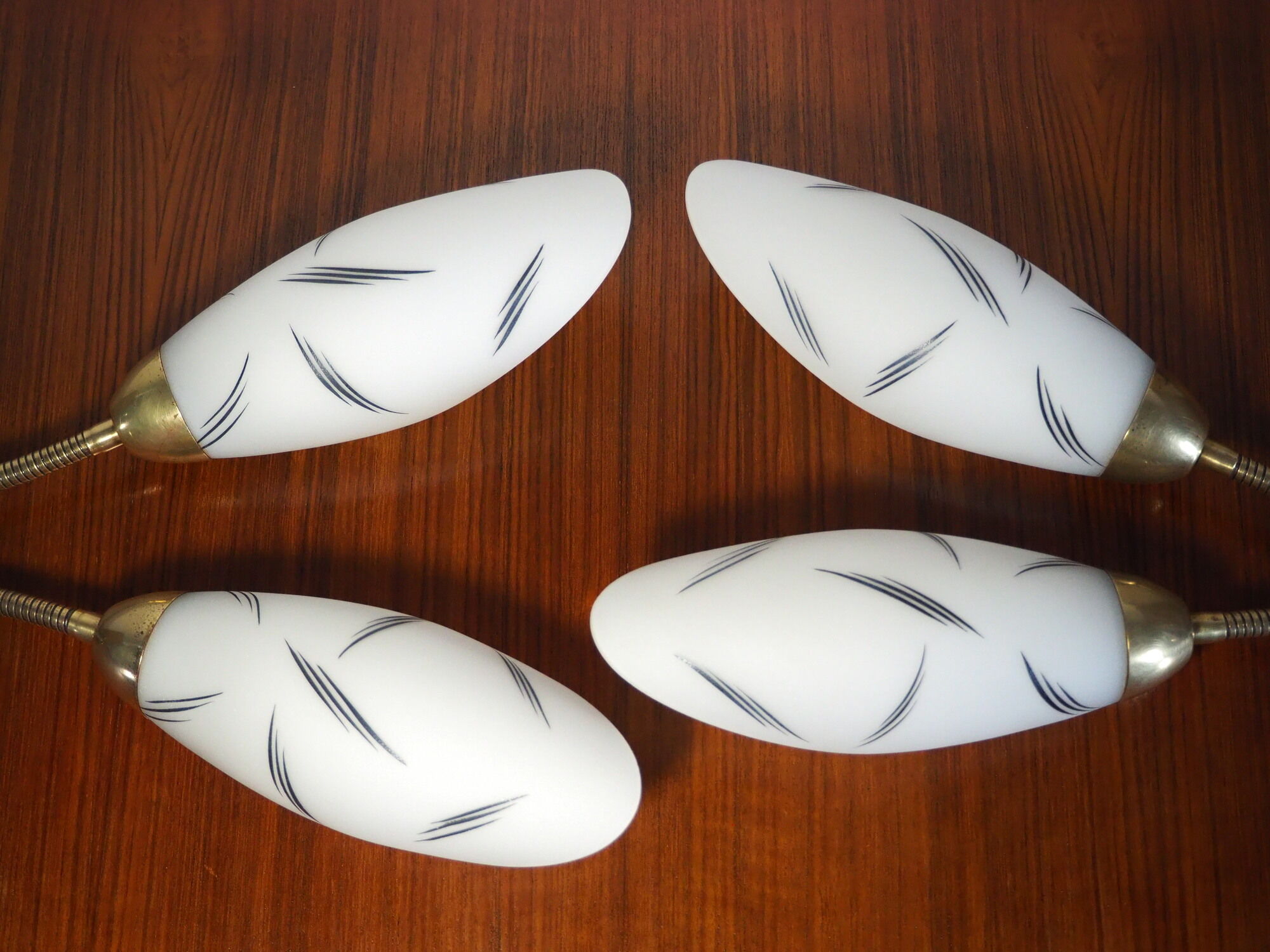 Pair of double opaline and brass wall lights from the 1960s-1970s.