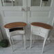 Vintage bedsides patinated pearl grey, branded wooden trays
