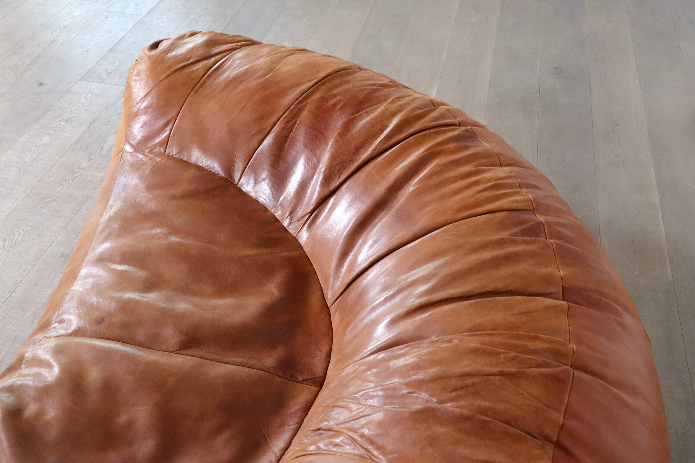 Croissant Sofa in Cognac Leather by Raphael Raffel for Honore Paris, 1970s