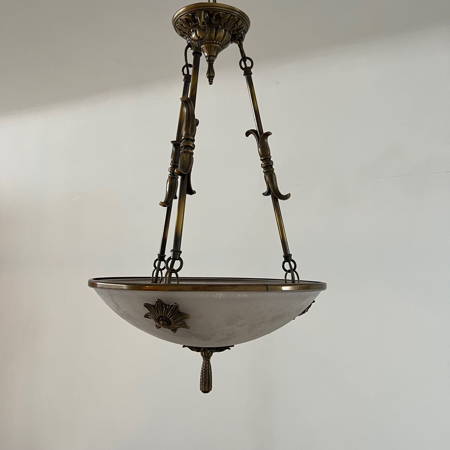 Brass and frosted glass mid-century swedish plafonnier light