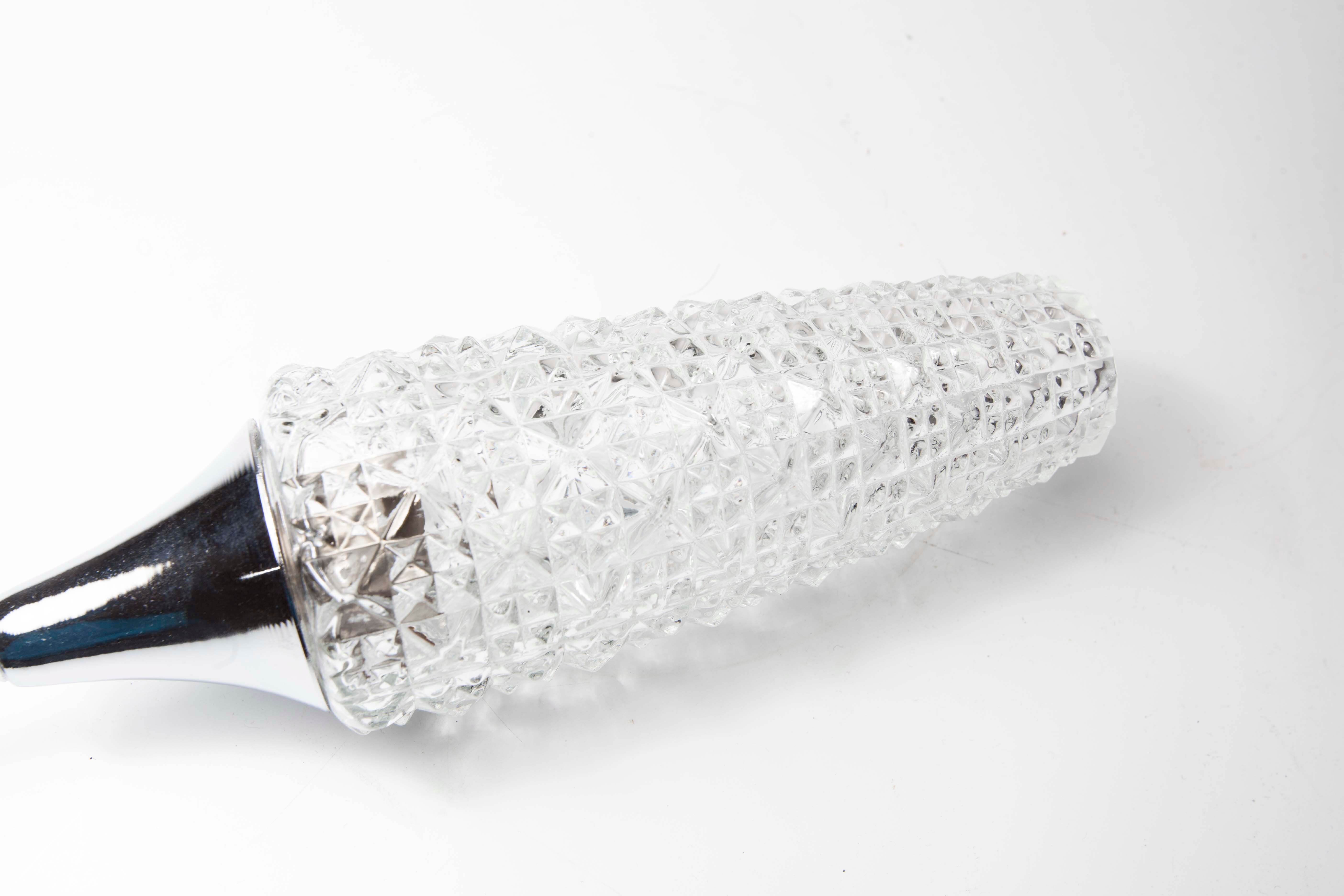 Torch wall lampof the 60s in silver and glass