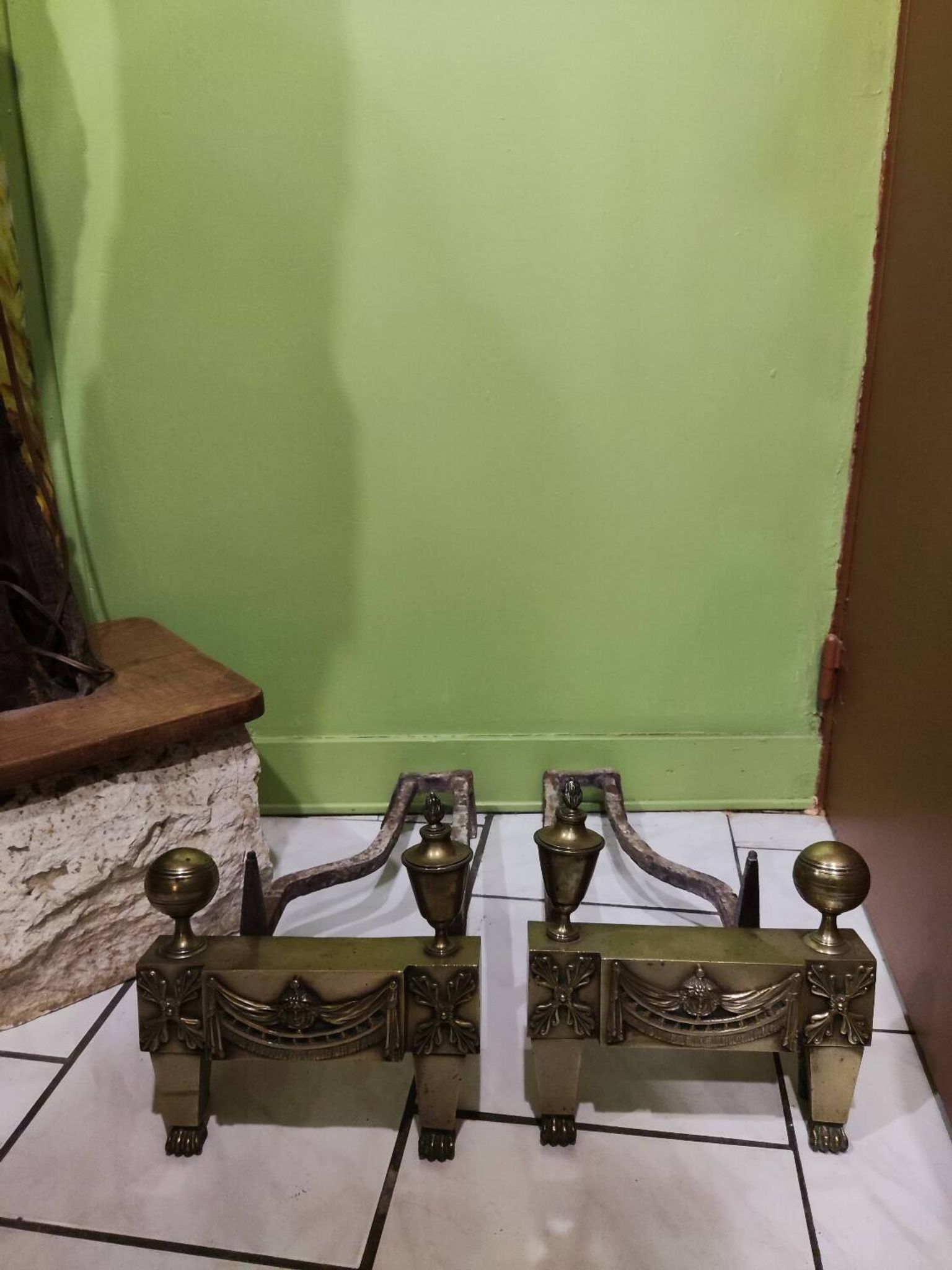 Pair of bronze andirons from the Empire period