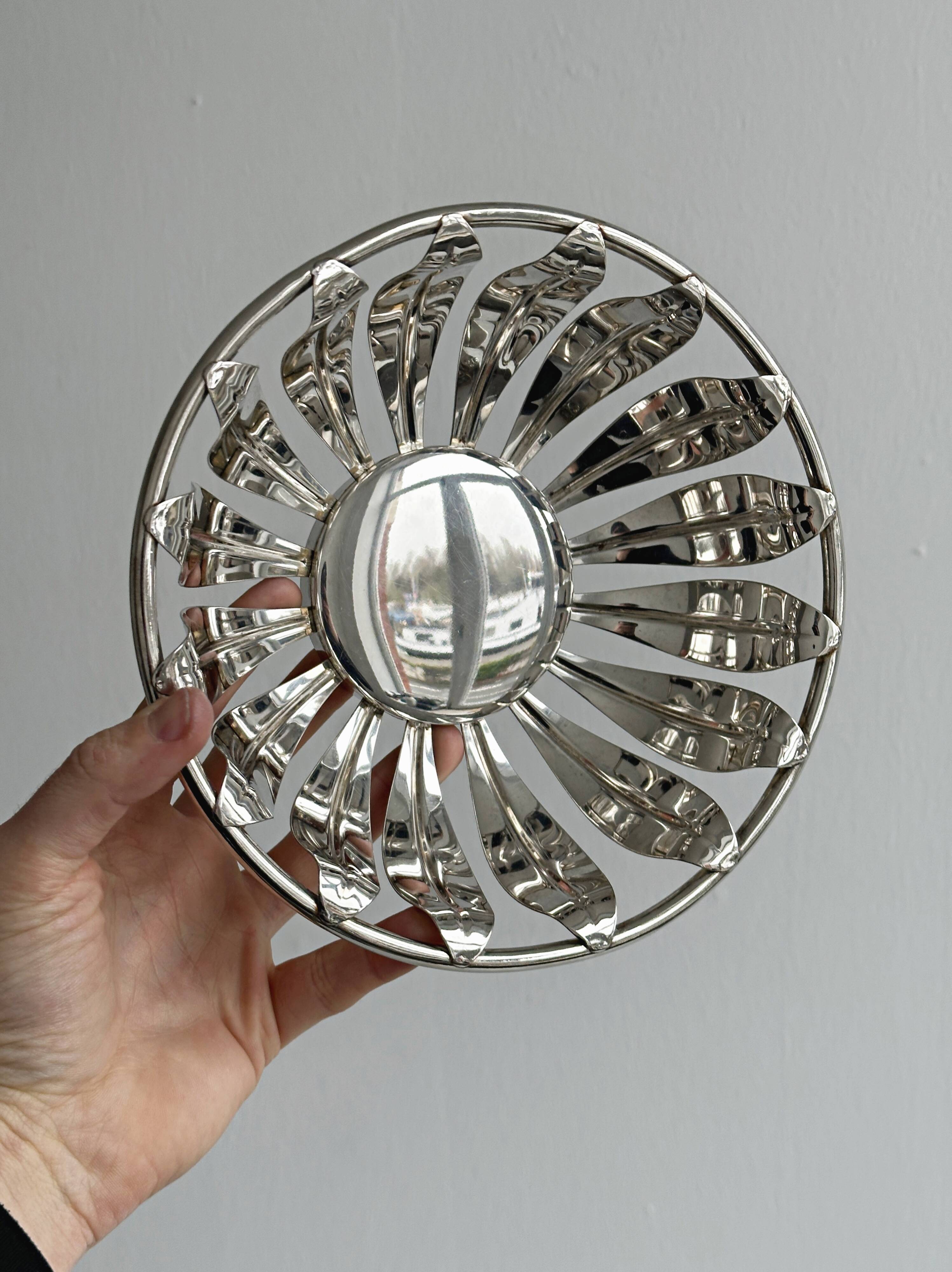 Salad bowl, vintage shiny metal bread basket.